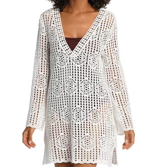 New NWOT La Blanca Waverly Long Sleeve Cotton Cover-Up Dress Medium Size white - Picture 5 of 7